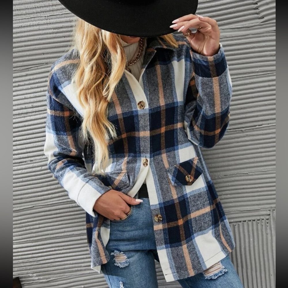 Comfy Oversized Plaid Button Down Jacket - Picture 3 of 13
